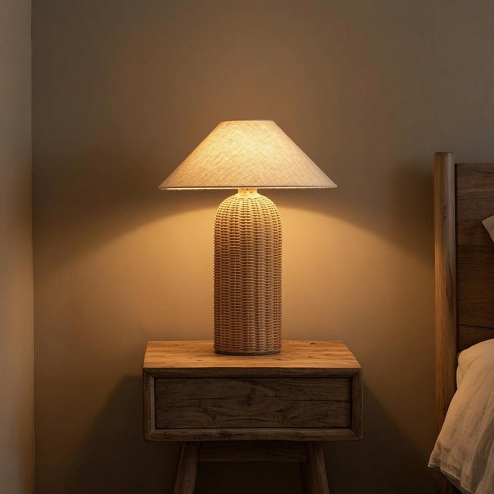 Bedside Lamp Rattan Base Fabri - Lighting Decor Bedroom recension och pris