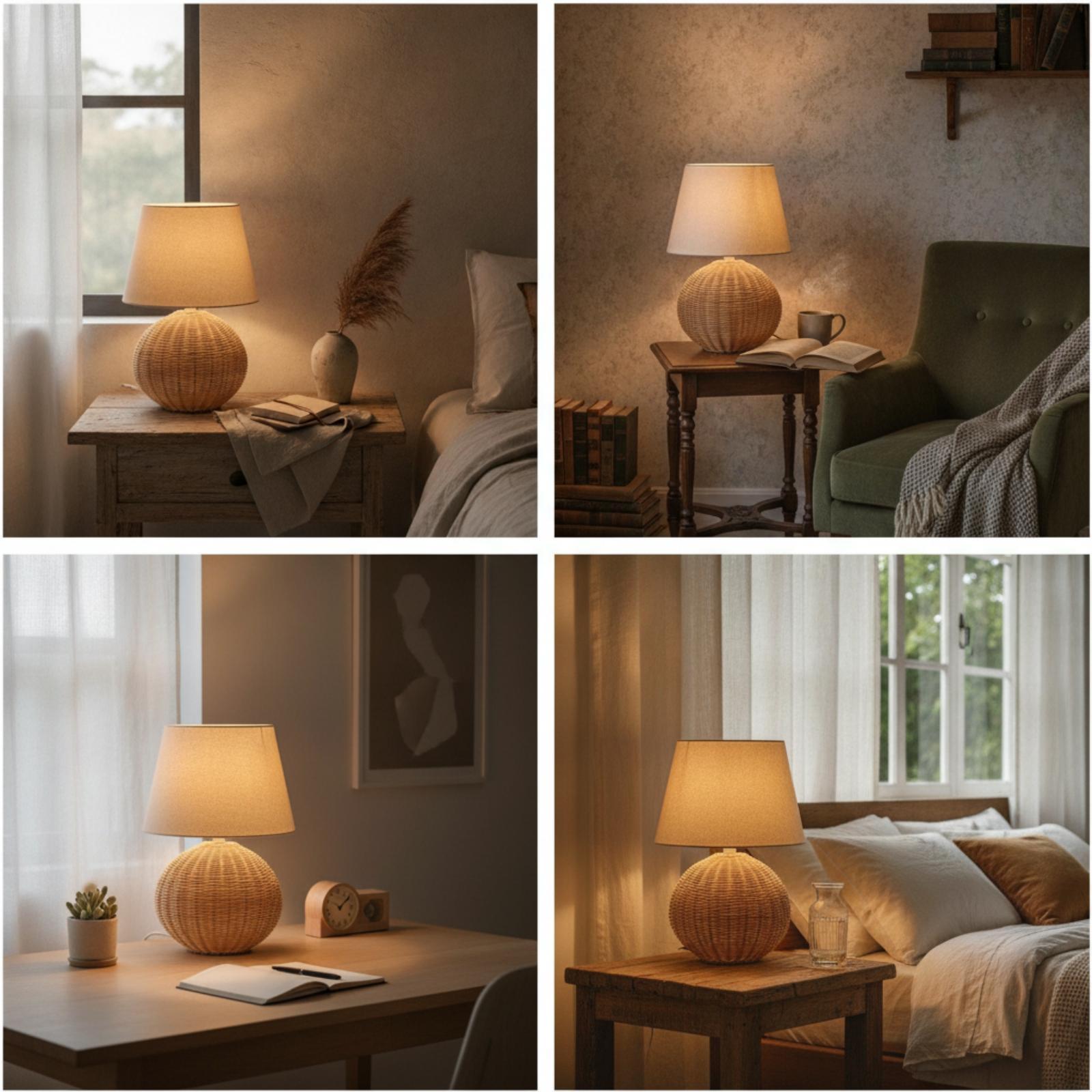Bedside Lamp Rattan Base Fabri - Lighting Decor Bedroom recension och pris