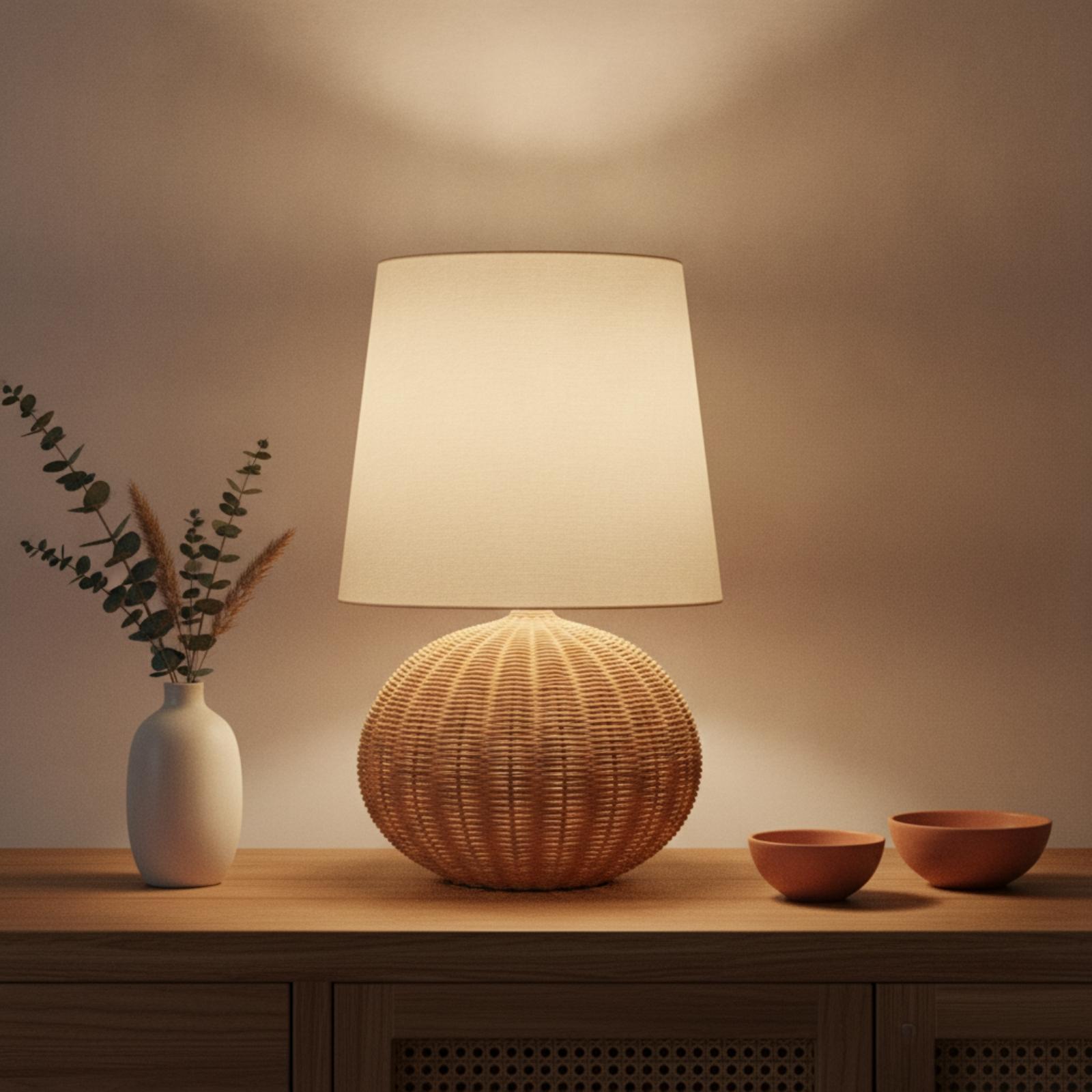 Bedside Lamp Rattan Base Fabri - Lighting Decor Bedroom recension och pris