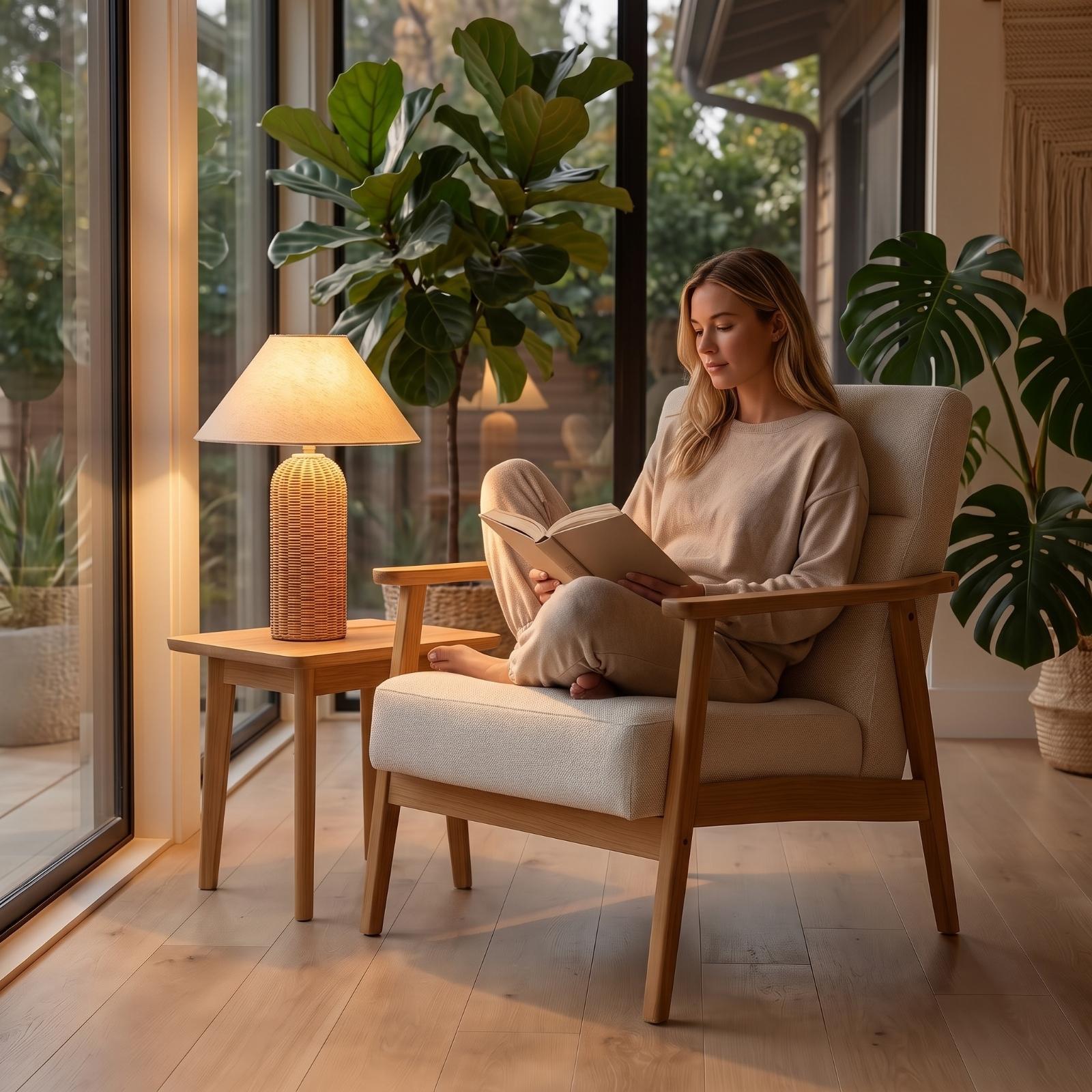 Bedside Lamp Rattan Base Fabri - Lighting Decor Bedroom recension och pris